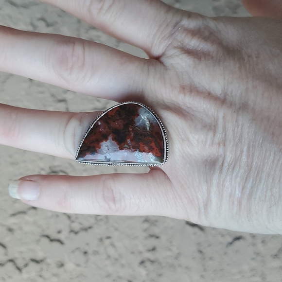 New Huge Seam Agate Antique Design 925 Silver Statement Ring. - Picture 8 of 16